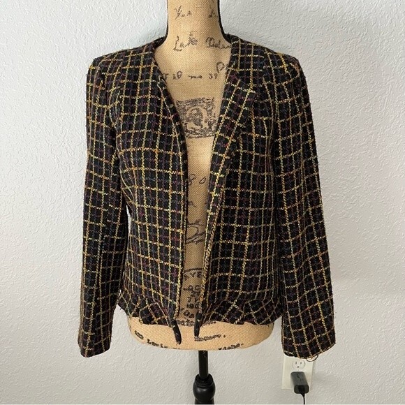 Slate & Willow Size M Shaina Lined Plaid Jacket Fall Colorful Retro Ruffle - Picture 1 of 11